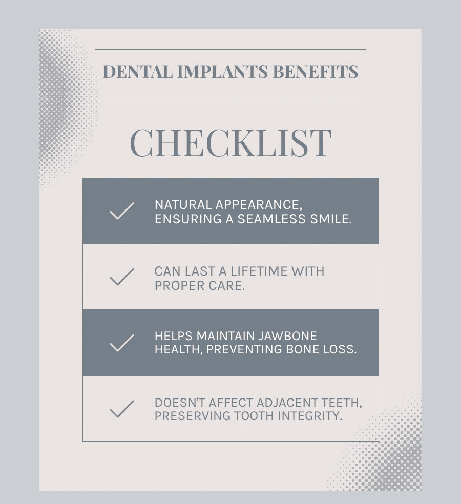 Dental Implants Benefits - Dental implants versus bridges infographic checklist-light-blue-grey