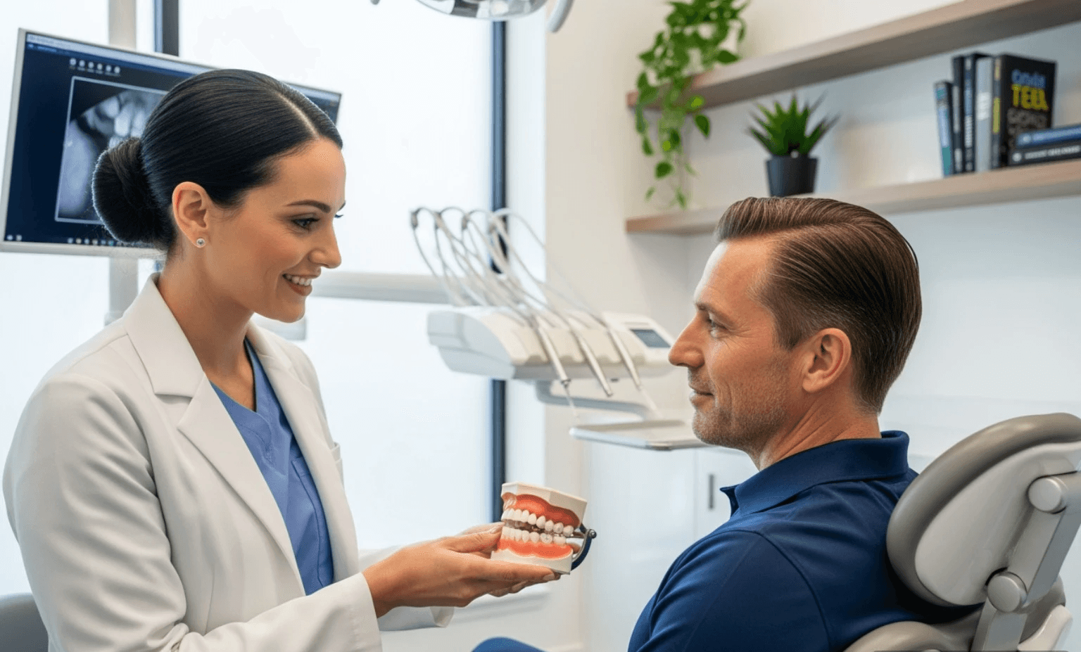 Dentist consulting with a patient about veneers - Porcelain Veneer Cost