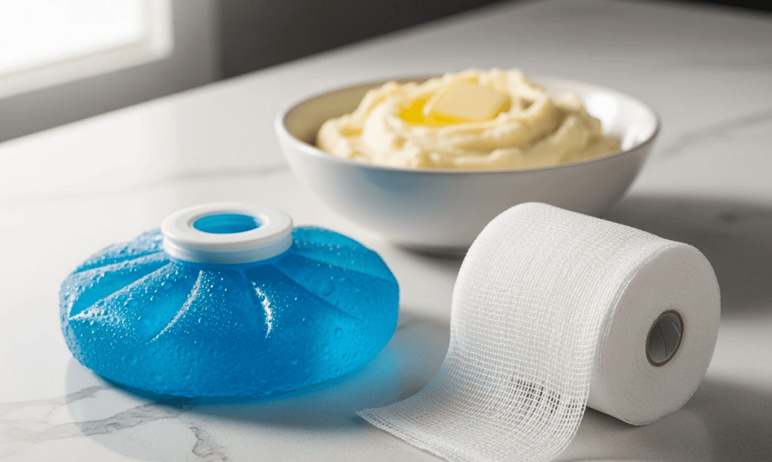 aftercare items like gauze, an ice pack, and soft foods - molar extraction cost