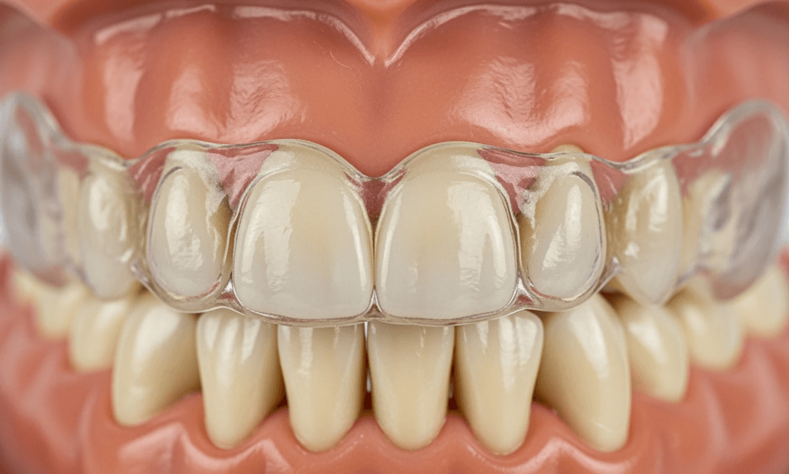 A close-up image of a custom-fit dental night guard, illustrating its protective function against teeth grinding and clenching. - Cracked tooth solutions