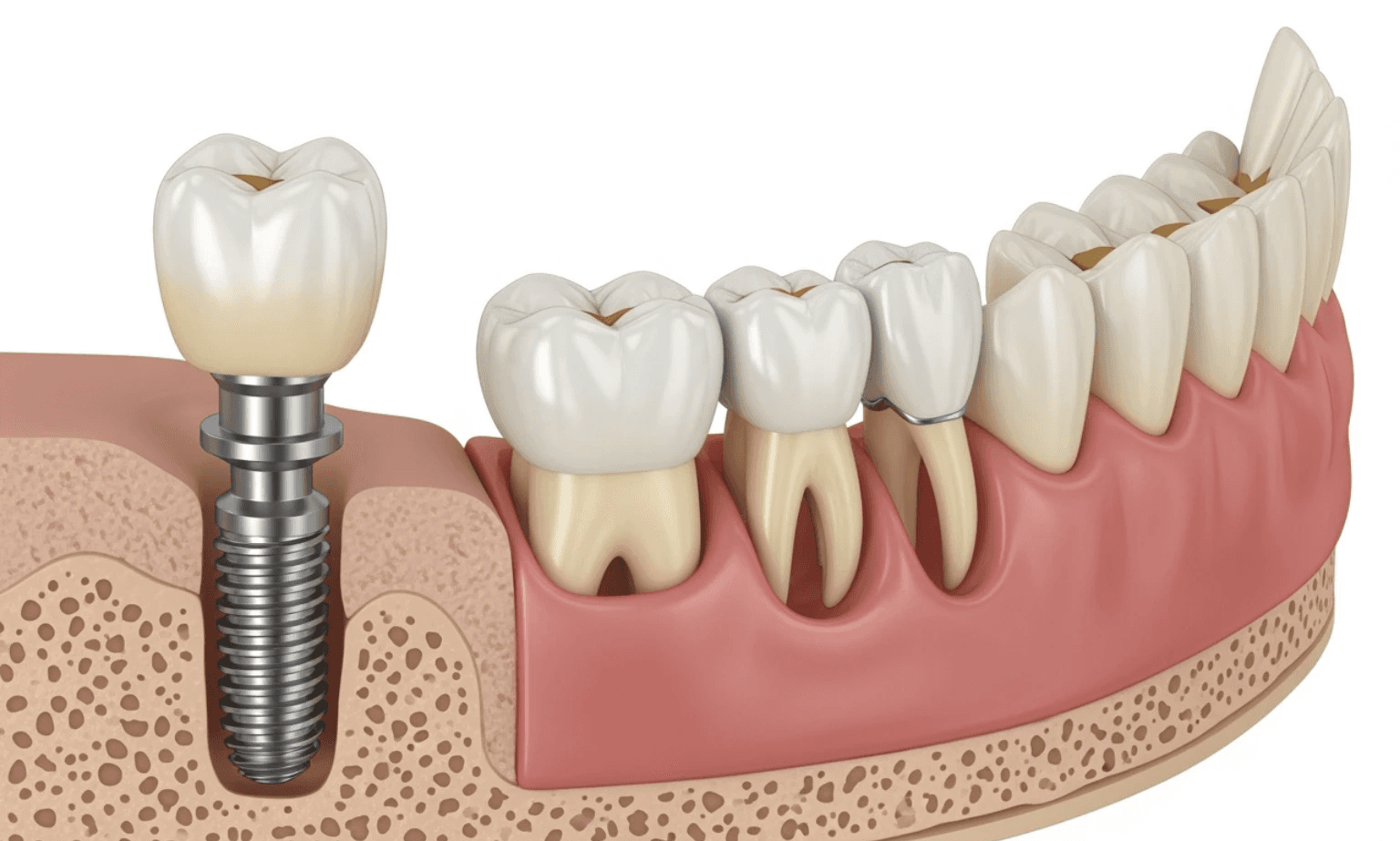 Illustration of tooth replacement options like dental implants or bridges - surgical molar extraction